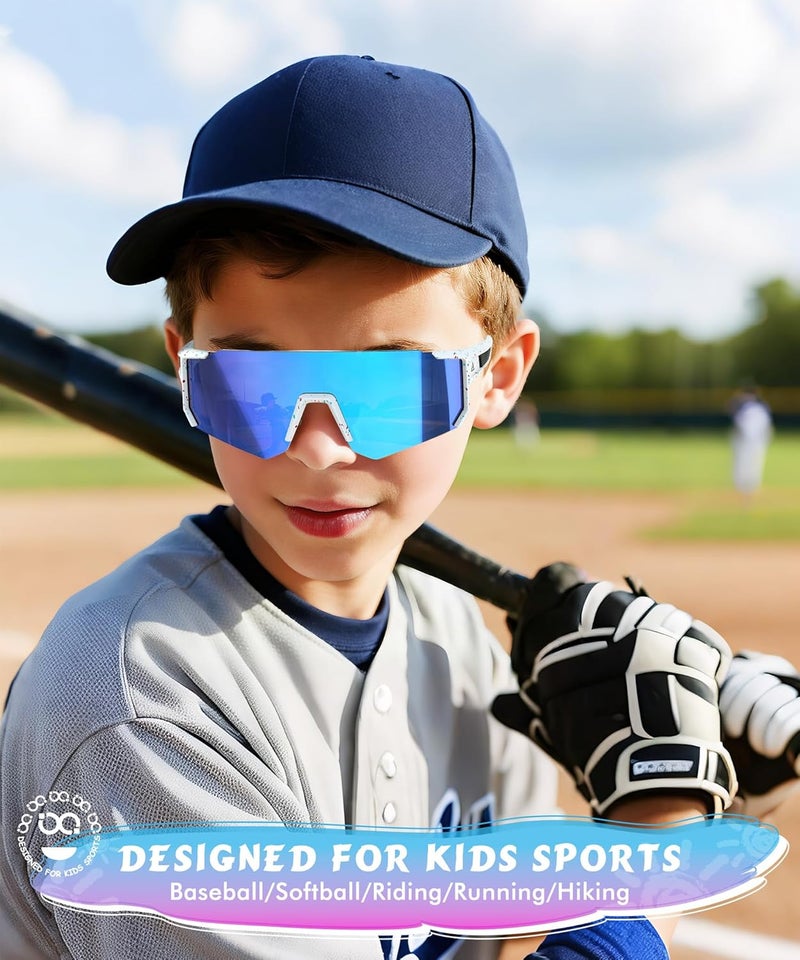 QALLY Store 3PACK Kids Sunglasses Youth Baseball Sunglasses for Boys Girls Age 4-14, Softball Cycling UV400 Protection Sports - Image 2